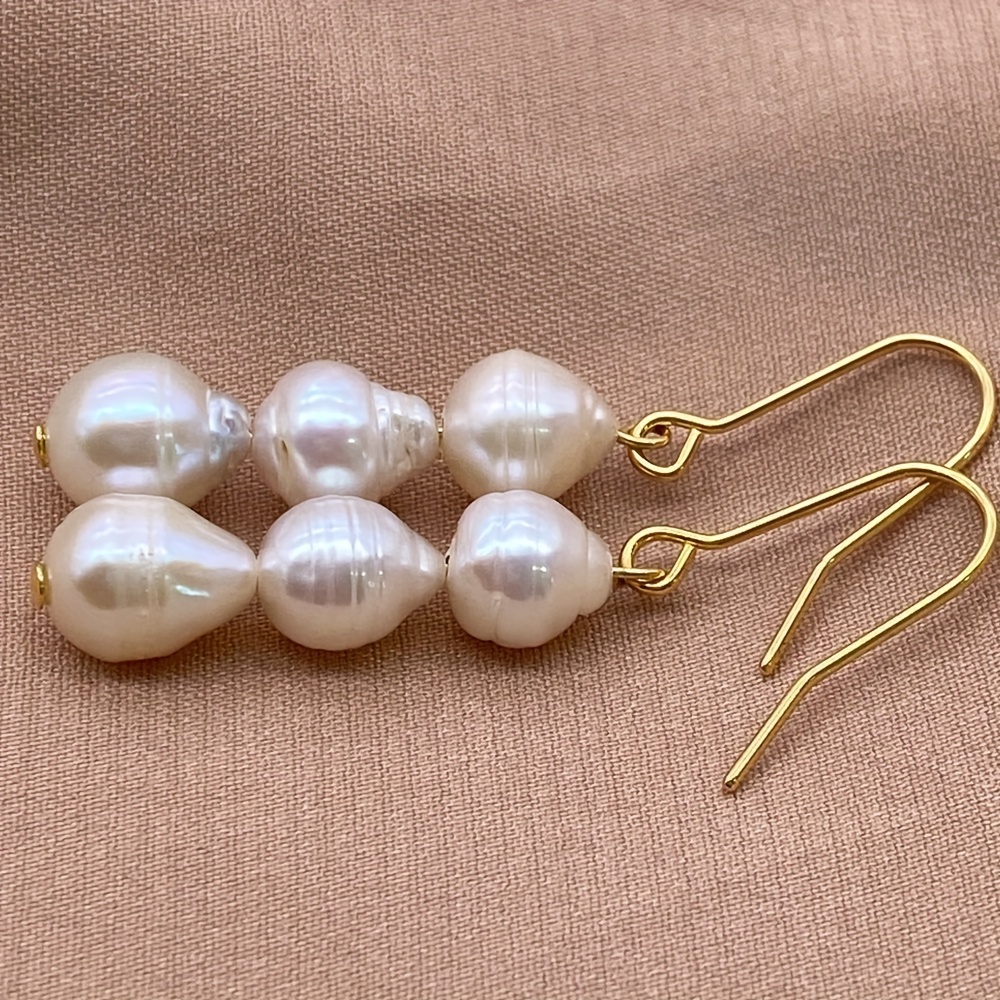 Elegant Three-Shell Pearl Pendant Earrings, Gift for Women